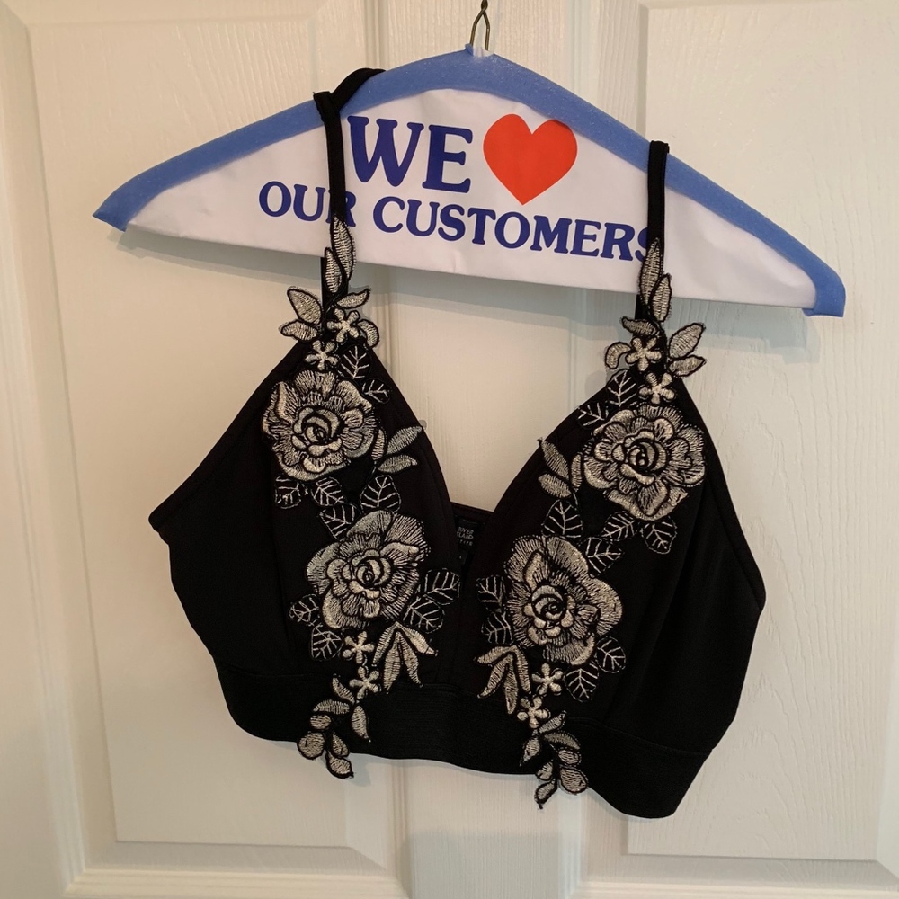 Floral Embroidered Black Bralette